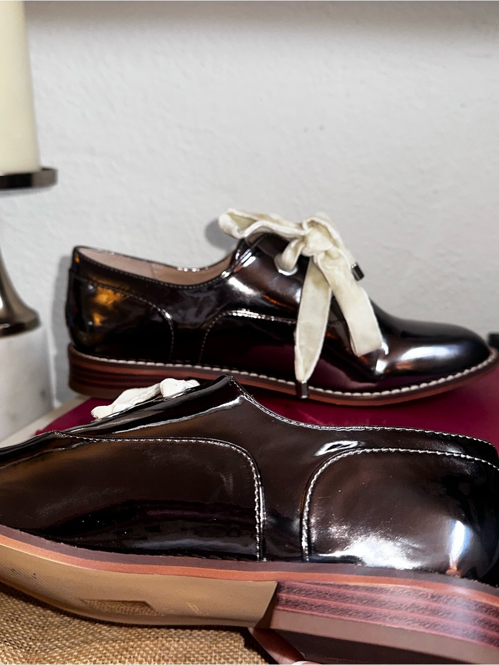 Midnight Velvet Silver Patent Oxford with Ribbon Laces - Picture 10 of 11